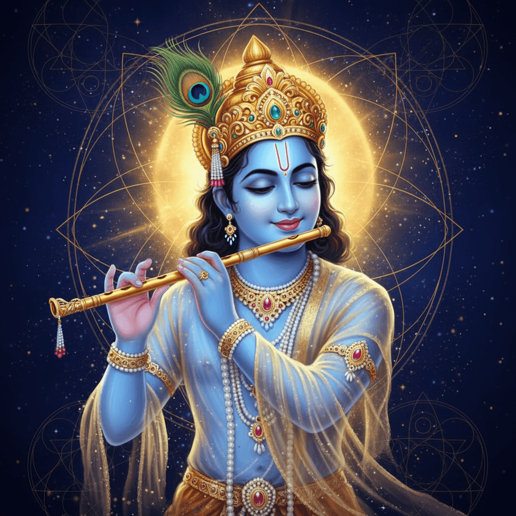 Lord Krishna playing the divine flute — Symbol of eternal wisdom